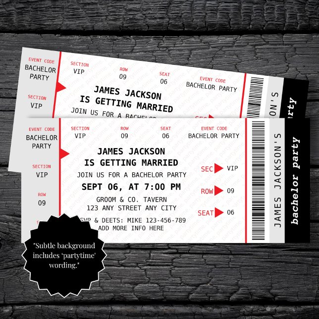 Invitation Concert Ticket Music Bachelor Party (Concert Ticket Music Bachelor Party Invitation)