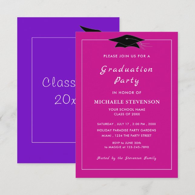 Invitation Concevez vos propres couleurs Polices Graduation I (Devant / Derrière)