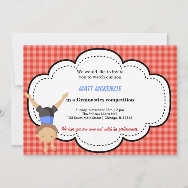 Invitation Concours de garçons gymnastique (rouge) (Devant)
