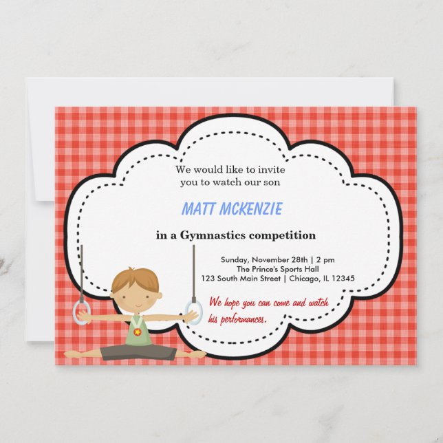 Invitation Concours de garçons gymnastique (rouge) (Devant)