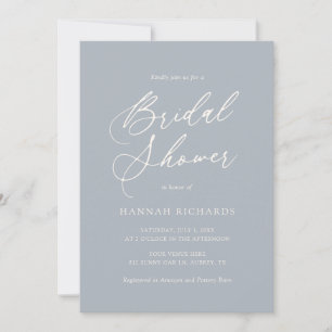 Invitation Concours moderne Dusty Blue Script Bridal Shower I