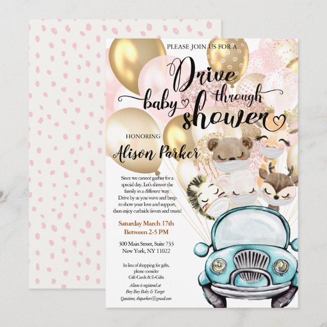 Invitation Conduire par Baby shower | Amis Masqués Safari (Devant / Derrière)