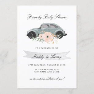 Invitation Conduire par Baby shower aquarelle Beetle Floral