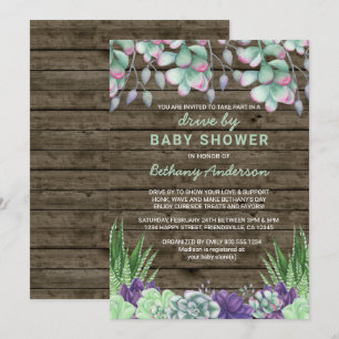 Invitation Conduire Par Baby shower Rustique Succulents