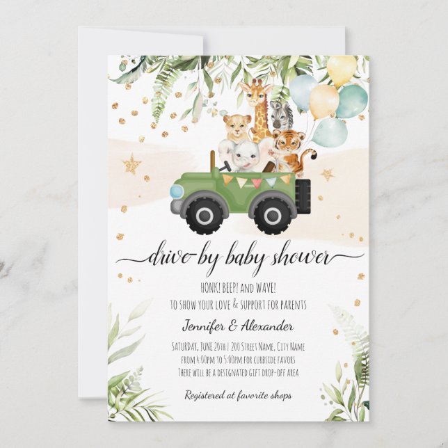 Invitation Conduire par Baby shower Safari Animal Social (Devant)