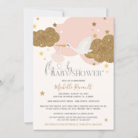Conduire par "Fly By" Stork Pink Gold Girl Baby sh