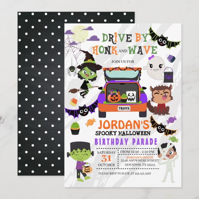 Invitation Conduire Par Halloween Parade Anniversaire Invitat (Devant / Derrière)