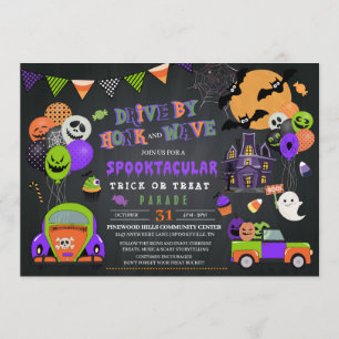 Invitation Conduire par Halloween Tricoter ou Treat Parade