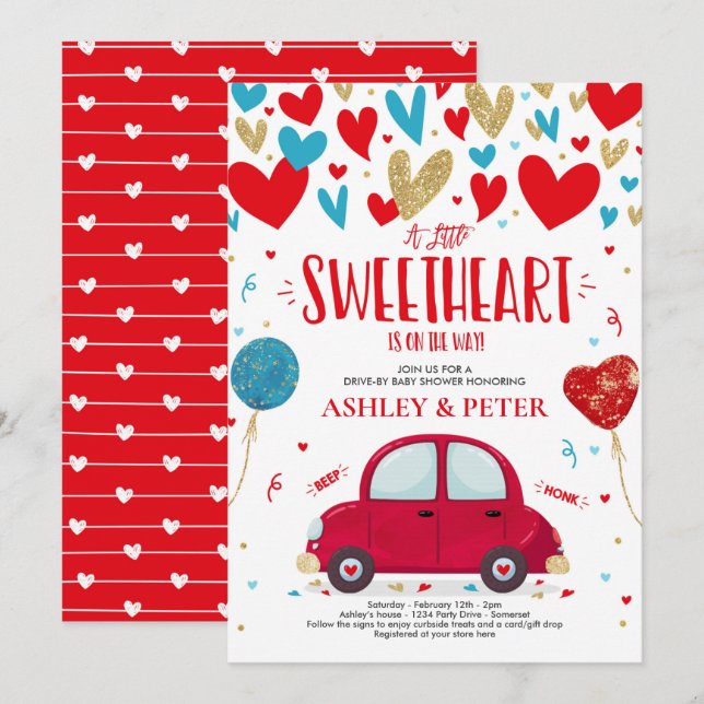 Invitation Conduire par Valentine Baby shower Chéri Rouge Ble (Devant / Derrière)