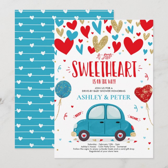 Invitation Conduire par Valentine Baby shower Chéri Rouge Ble (Devant / Derrière)