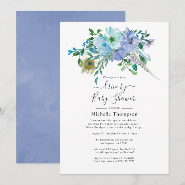 Invitation Conduite de Mint et Blue Boho par la mariée ou le  (Devant / Derrière)