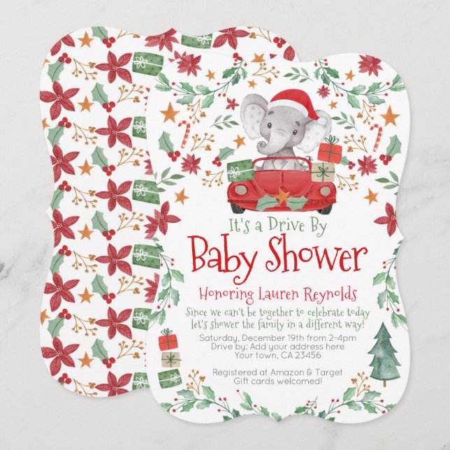 Invitation Conduite des éléphants de Noël par Baby shower Inv (Devant / Derrière)