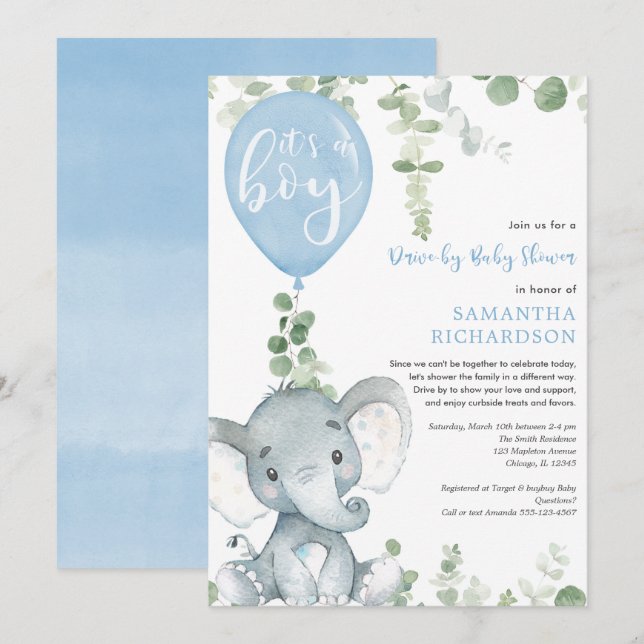 Invitation Conduite d'un garçon baby shower une végétation d' (Devant / Derrière)