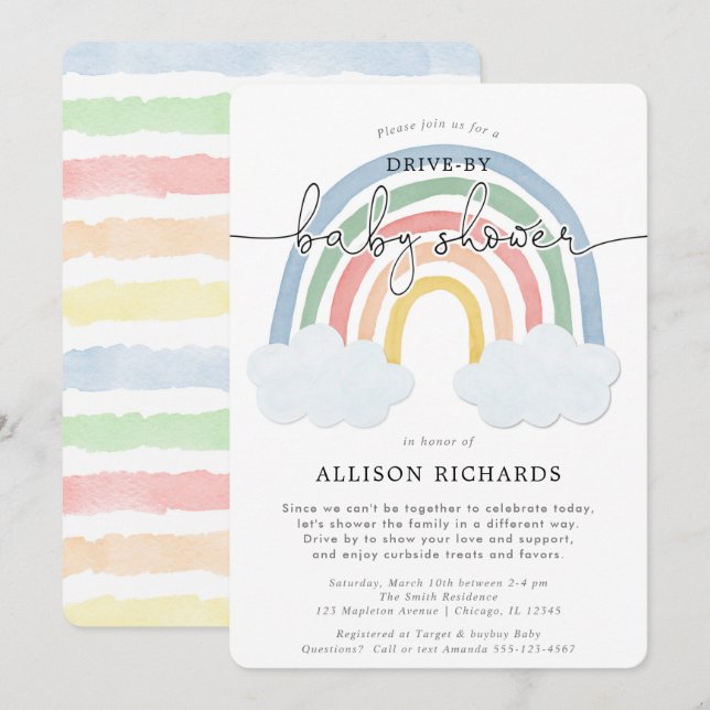 Invitation Conduite en arc-en-ciel à travers le baby shower (Devant / Derrière)