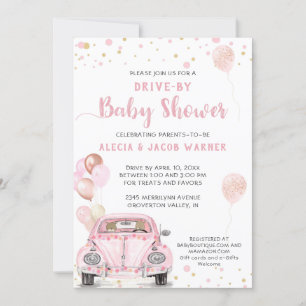 Invitation Conduite En Voiture Rose Balloons Baby shower Conf