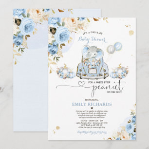 Invitation Conduite Par Baby shower Blue Roses Elephant Citro