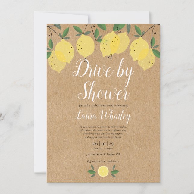 Invitation Conduite Par Baby shower Citron Rustique (Devant)