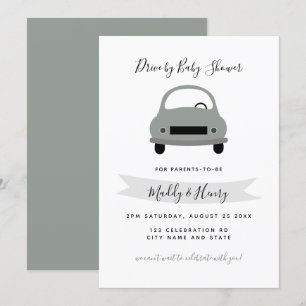 Invitation Conduite par baby shower garçon neutre gris vert