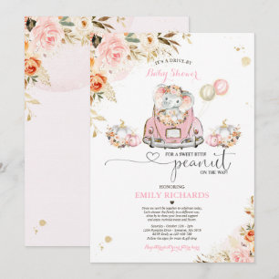 Invitation Conduite Par Baby shower Pink Gold Elephant Citrou