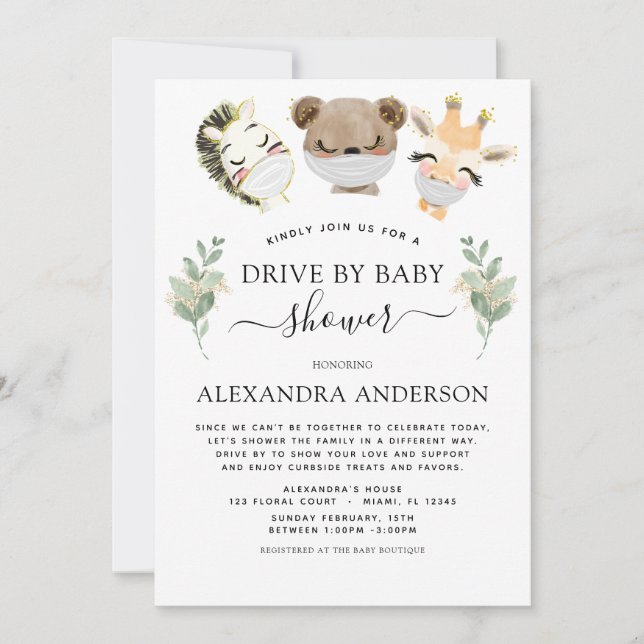 Invitation Conduite Par Baby shower Woodland Eucalyptus Vert (Devant)