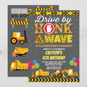 Invitation Conduite Par Boy Birthday Parade Camions De Constr