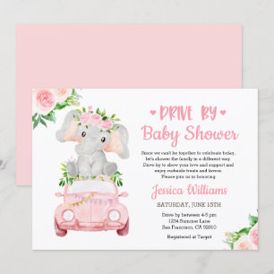 Invitation Conduite Par Elephant Baby shower Girl