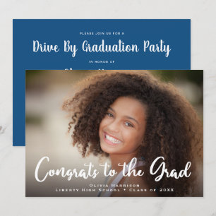 Invitation Conduite Par Graduation Party Photo Classique Bleu