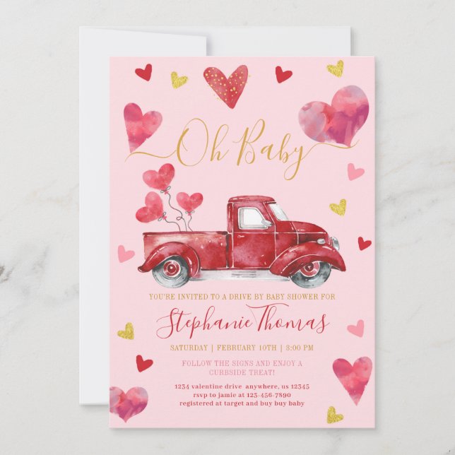 Invitation Conduite par Pink Valentine Baby shower avec les c (Devant)