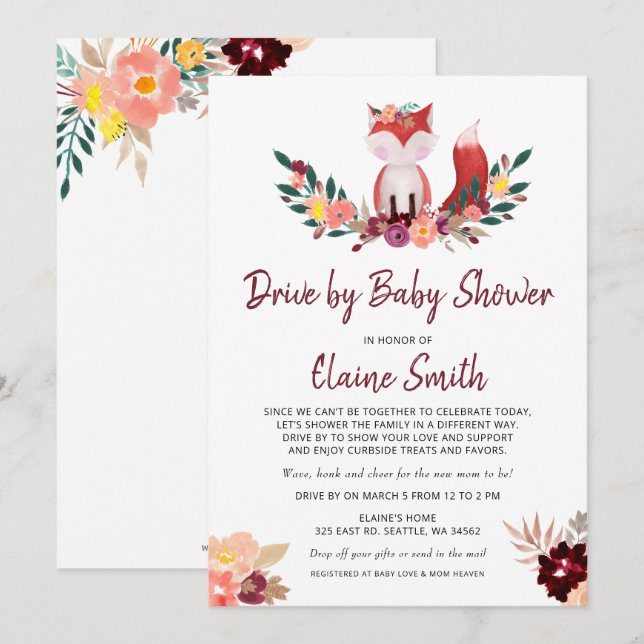 Invitation Conduite Par Rustic Fox Baby shower neutre genre (Devant / Derrière)
