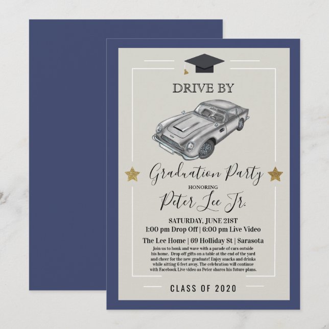 Invitation Conduite par Virtual Homme Graduation Party Invita (Devant / Derrière)