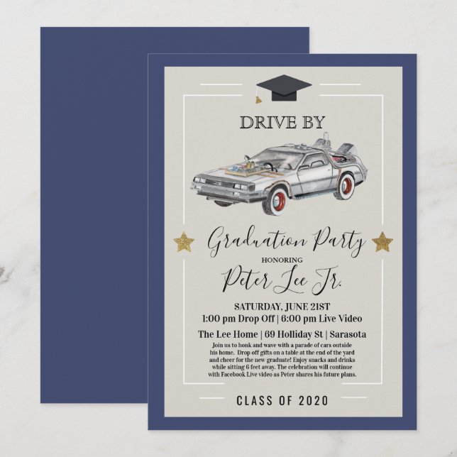 Invitation Conduite par Virtual Homme Graduation Party Invita (Devant / Derrière)