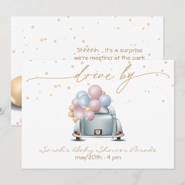Invitation Conduite Surprise Par Gold Baby shower Parade (Devant / Derrière)