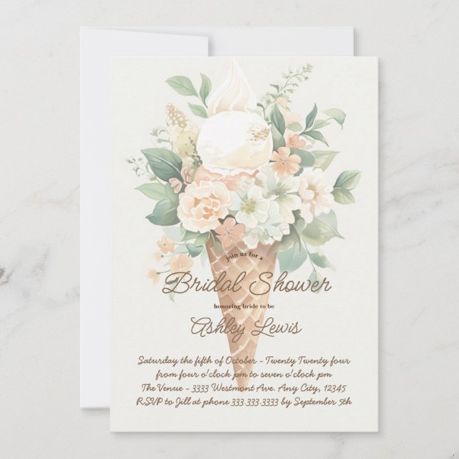 Invitation Cône de glace à la fleur boho, glace à la verdure (Devant)