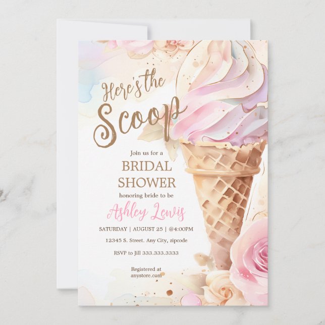Invitation Cône de glace à l'aquarelle florale de glace (Devant)