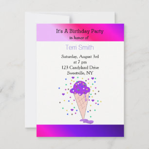 Invitation Cône de glace au confetti violet