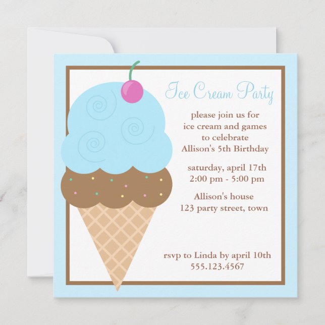 Invitation Cone de glace bleue (Devant)