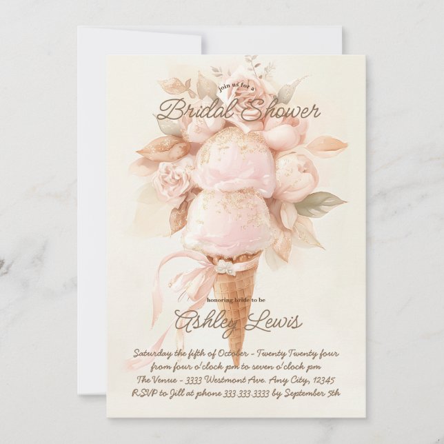 Invitation Cône de glace bohème élégant doré pour une baby sh (Devant)