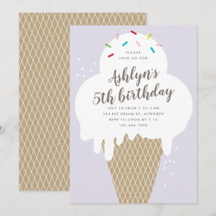 Invitation Cône de glace enfants fête d'anniversaire violet