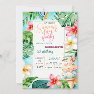 Invitation Cône de glace Fleurs d'été Fête d'anniversaire