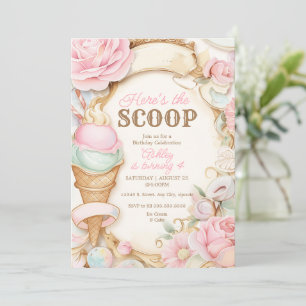 Invitation Cône de glace vintage glace rose pastel