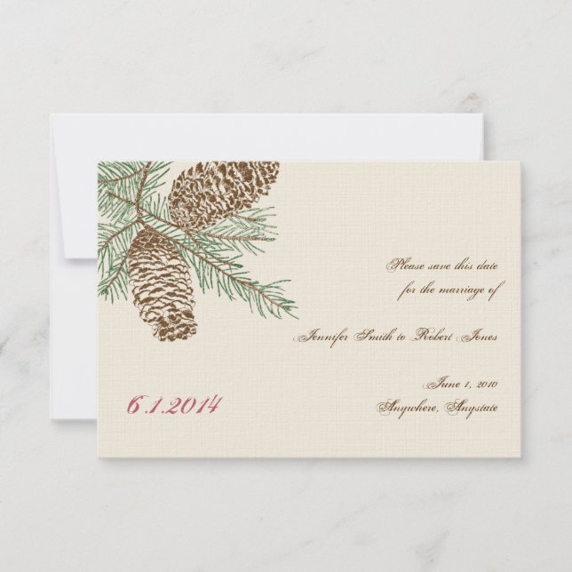 Invitation Cône de pin naturel sur carton de mariage couleur  (Devant)