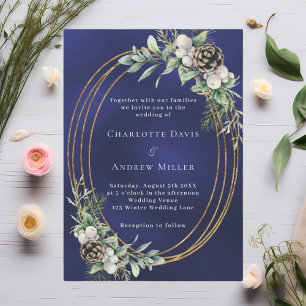 Invitation Cone pin verdure or cadre bleu mariage