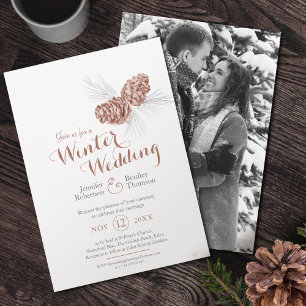 Invitation Cones art brun gris gris photo de mariage d'hiver
