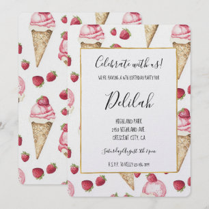 Invitation Cônes de glace à la fraise Anniversaire