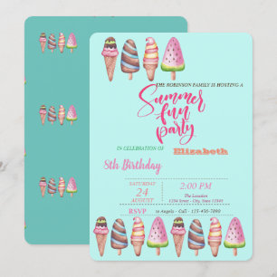 Invitation Cônes de glaces Anniversaire Party d'été
