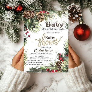 Invitation Cônes de Pin, Branches d'Arbre Baby Shower