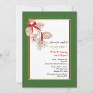 Invitation Cônes de pin Ruban Rouge