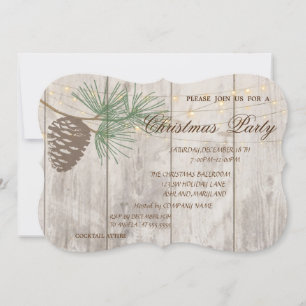 Invitation Cônes de pin, texture de bois, Entreprise de Noël