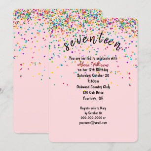 Invitation confetti 17e fête d'anniversaire