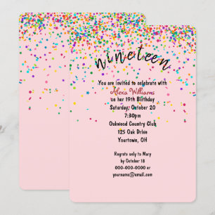 Invitation confetti 19e fête d'anniversaire